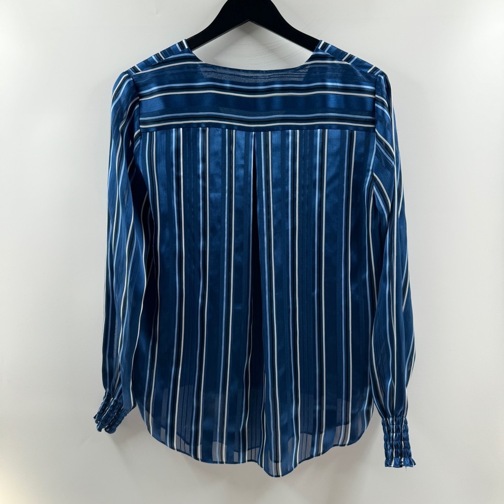 White House Black Market Blue Striped Blouse (Size Small) - Picture 6 of 8